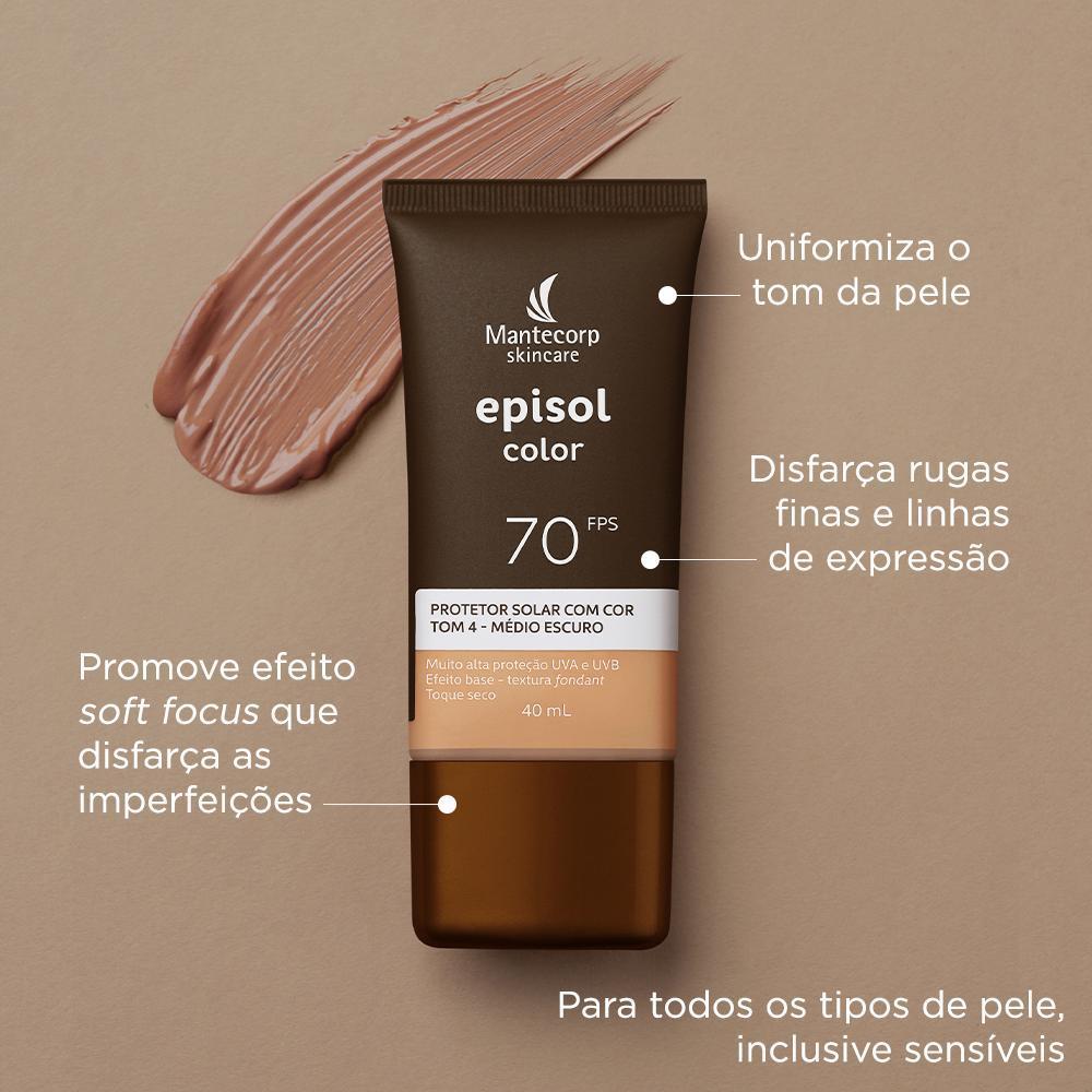 Protetor Solar Facial Episol Color Tom 4 Médio Escuro Fps70 40ml