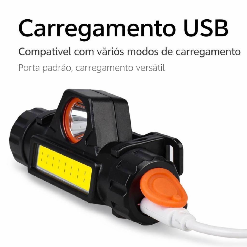 Lanterna De Cabeça LED Alta Potência Com Lanterna Dianteira Carregador USB Bivolt