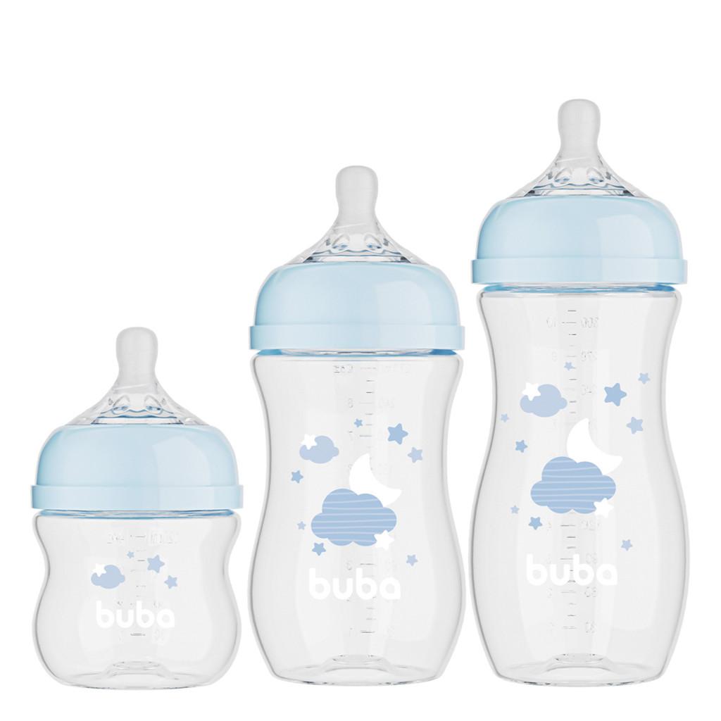 Kit 3 Mamadeiras Buba Easy Flow Nuvem Azul 120/270/330ml