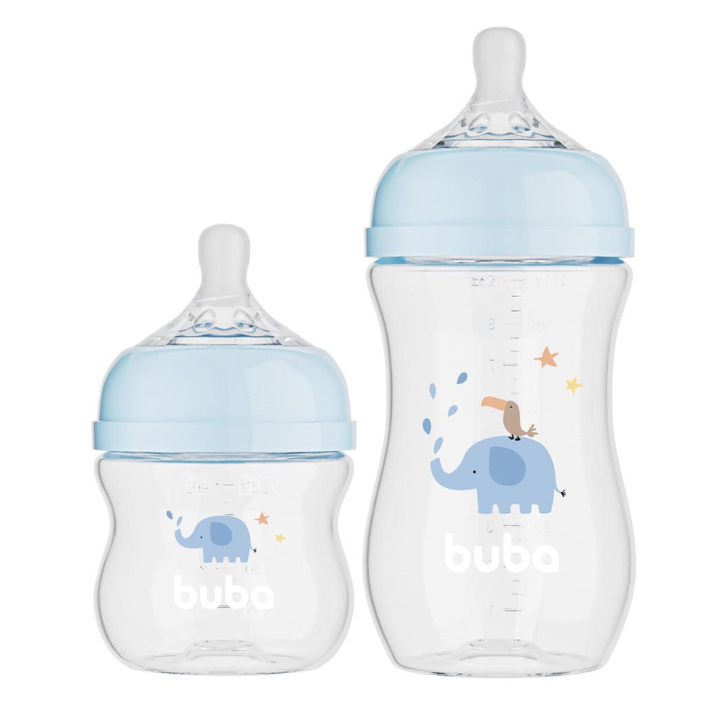 Kit 2 Mamadeiras Buba Easy Flow Elefante Azul 120ml E 270ml