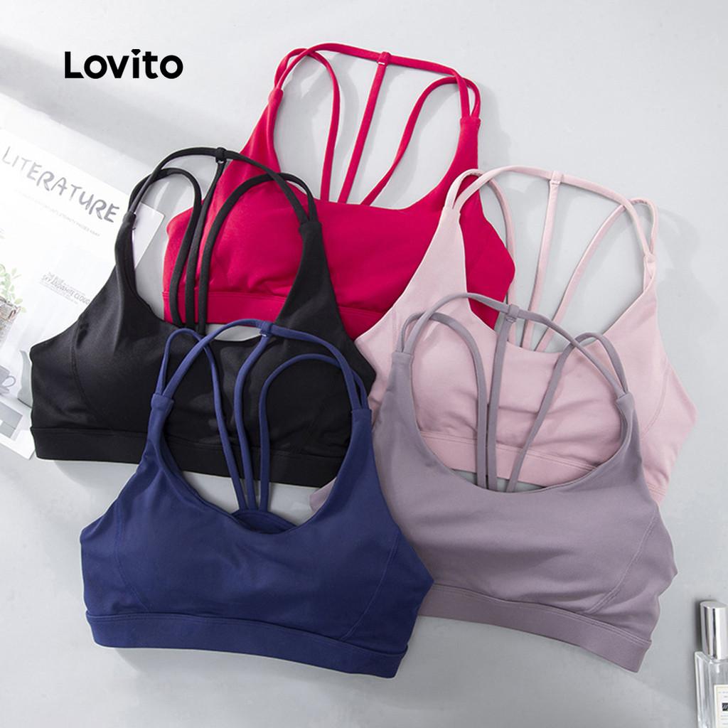 Lovito Casual Brassiere Esportiva Elástica Push Up Brassiere De Yoga Fruncida Anti-shock Costas Corrida Fitness