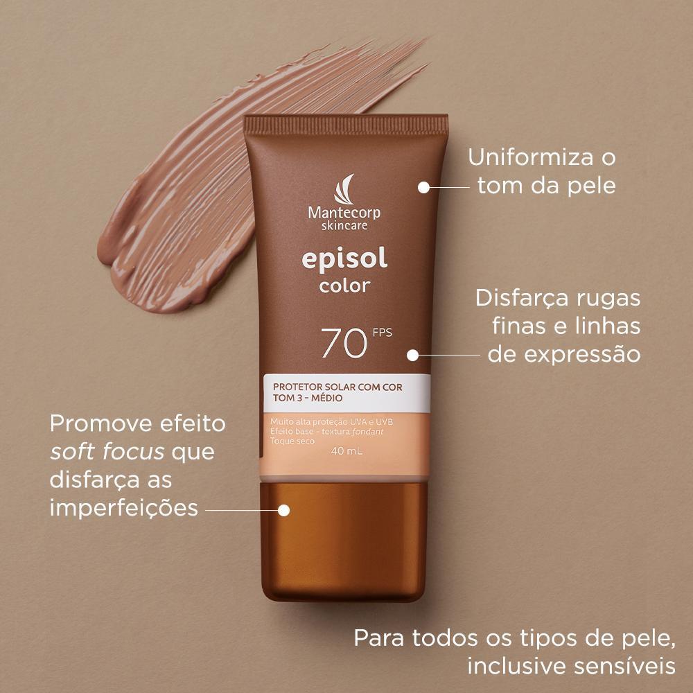 Protetor Solar Facial Episol Color Tom 3 Médio Fps70 40ml