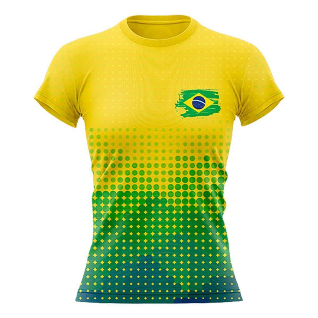 Camiseta Feminina Blusa Do Brasil Especial Da Copa Manga Curta Amarela - Mar Negro