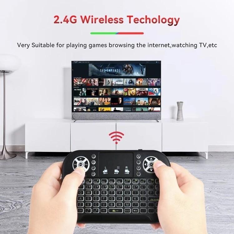 Mini Teclado Controle Sem Fio LED Para TV Box Smart TV Pc