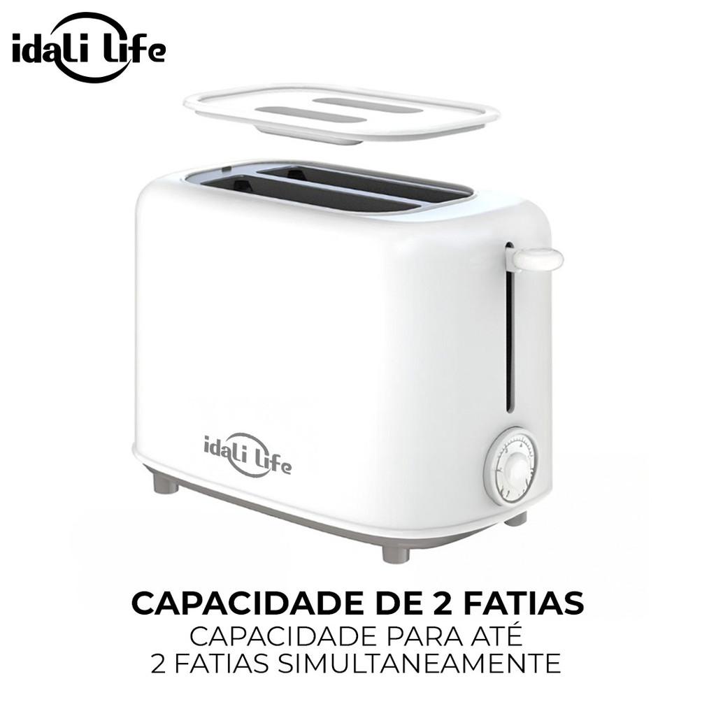 Torradeira Elétrica 600W 6 Níveis De Torra Compacta Design Moderno 2 Fatias Branco Idali Life