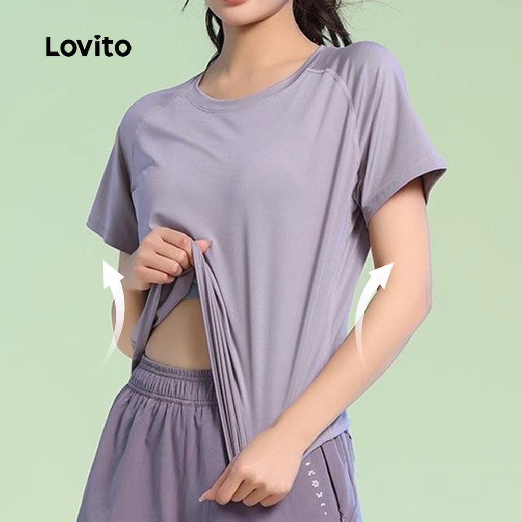 Lovito Casual Camiseta Esportiva Externa Respirável Olheiras Dri Fit Corrida Academia Feminina