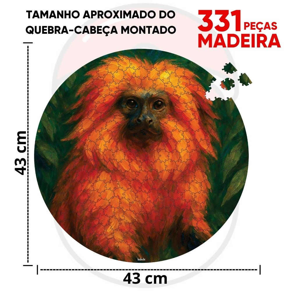 Quebra Cabeça Circular Mico Leão Dourado 331 Peças Madeira Babebi Puzzle Arte Animal Macaco Brasil