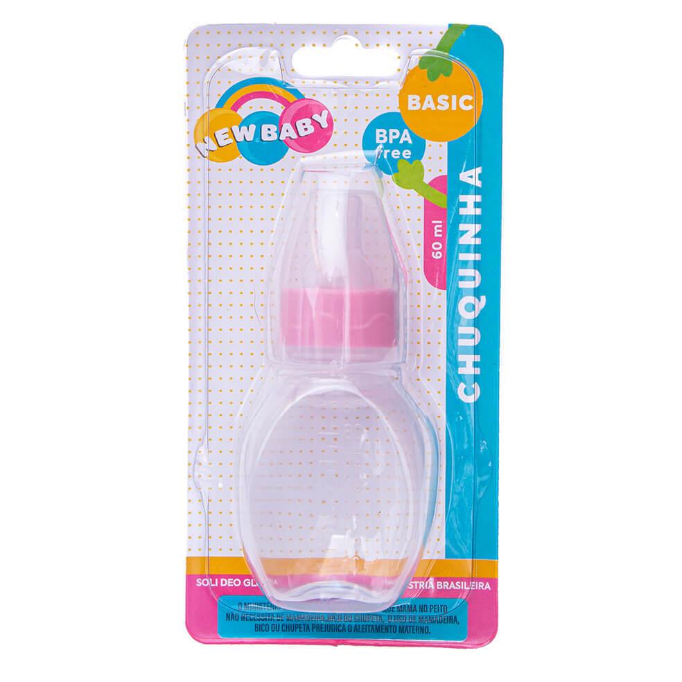 Mini Mamadeira New Baby Chuquinha Bico Pvc 60ml Rosa