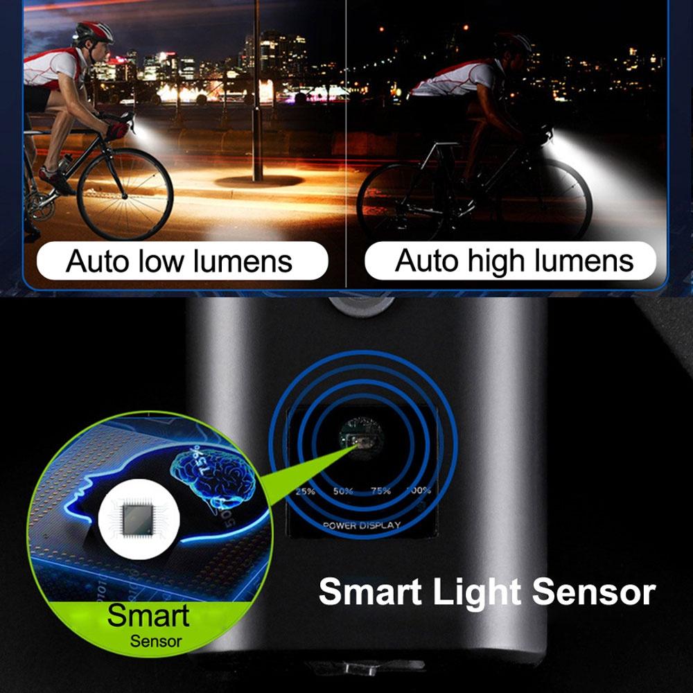 Newboler 6000 Lumens Bike Light 10000mah Inteligente Indução Bicicleta Luz USB Recarregável IPX6 À Prova D Água Front Flash Light Alumínio Shell Bicic