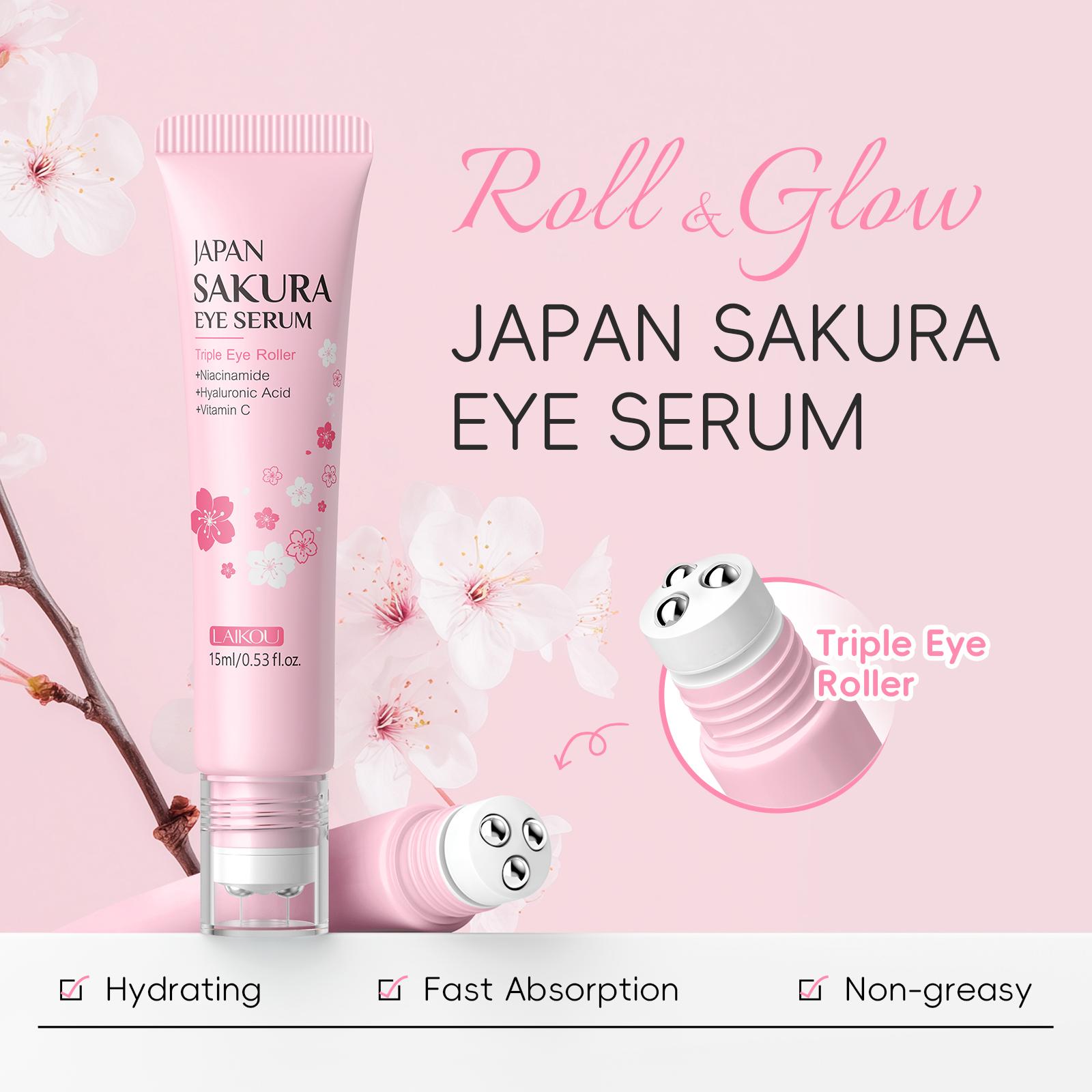Laikou Japão Sakura Essência De Sérum Para Os Olhos Remove Bolsas Olhos Desvanece Rugas Anti-inchaço 15ml