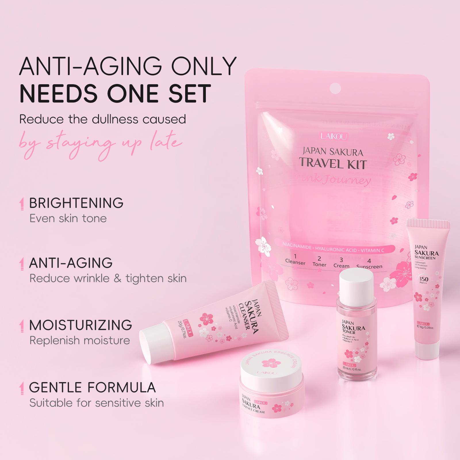 Conjunto De Cuidados Com A Pele Laikou Japão Sakura Viagem Conjunto De 4 Peças Para Hidratação E Tonificação Da Pele