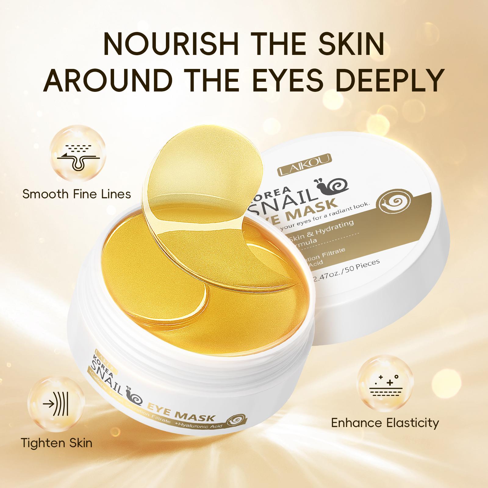 Laikou Máscara De Olho De Ouro Com Caracol Remover Rugas E Olheiras Patch Ocular Anti-idade 50 Unidades