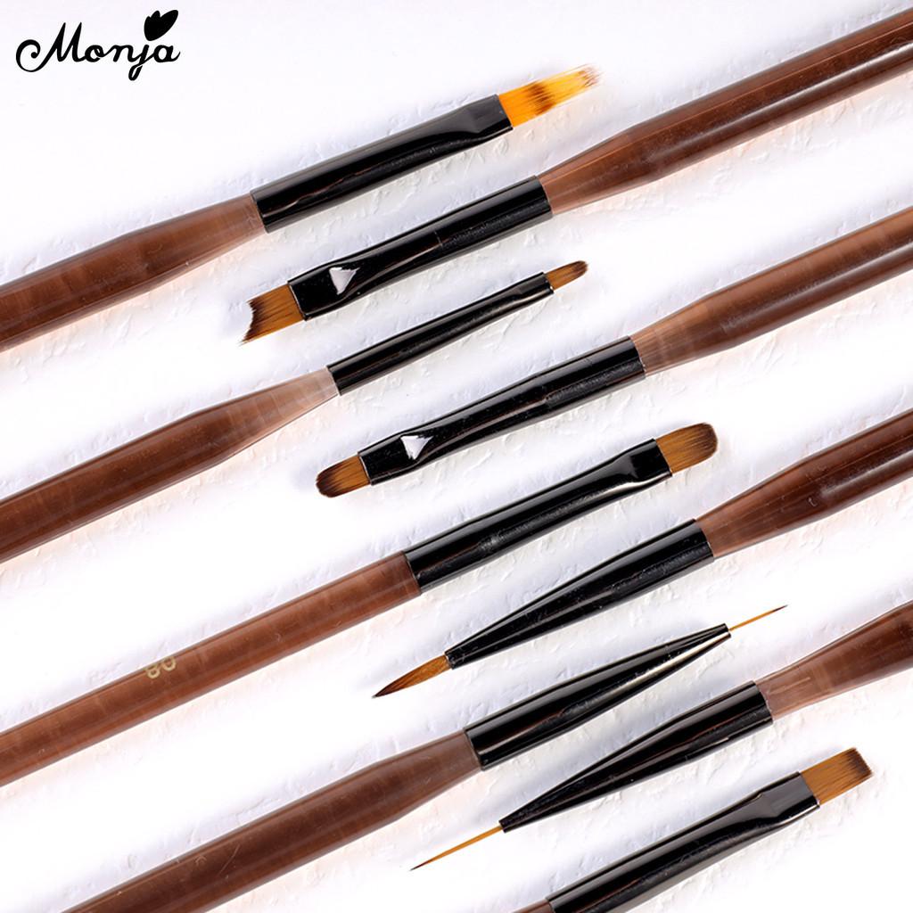 9 Peças Monja Nail Art Liner Flores Caneta De Desenho Francesa Pincel Uv Gel Pintura Ferramentas Com Cabo Transparente