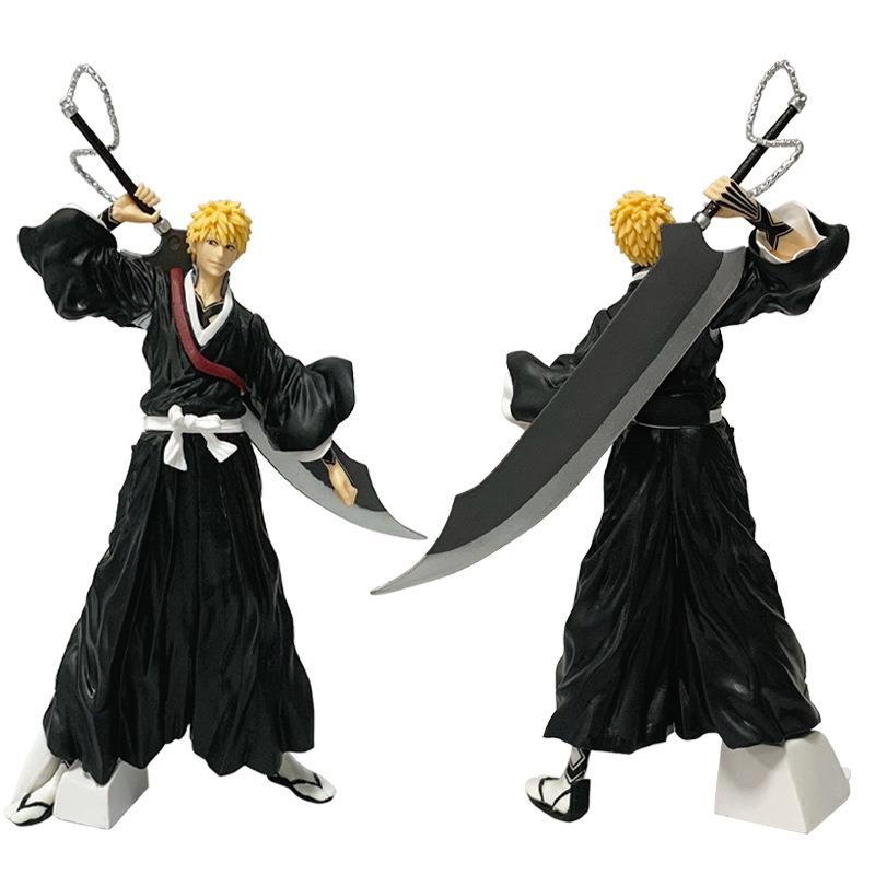 Bandai 21cm Anime Bleach Figure Kurosaki Ichigo Aizen Figurine Statue Model Pvc Collection Desktop Decoração Action