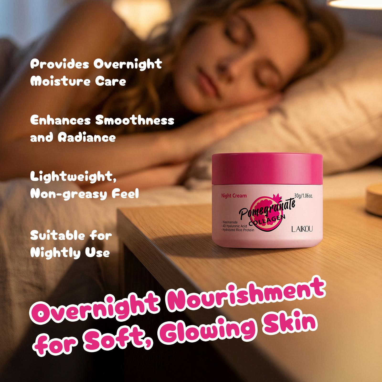 Laikou Creme Noturno De Romã Com Colágeno 30g - Firmador E Hidratante Noturno Com Niacinamida E 4D Ha Para Uma Pele